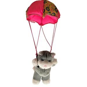 Paratroopers Plush Cat Toy, Colorful Parachute 12" Stuffed Animal Plushie VTG